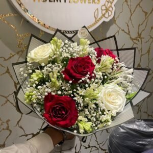 Crimson & Ivory Tube Rose Bouquet