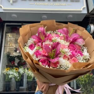 Deluxe Pink Lily & Rose Kraft Bouquet