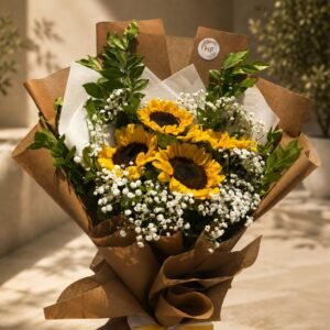 Rustic Sunflower & Baby's Breath Bouquet