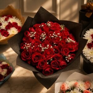 Velvet Noir Red Rose Bouquet