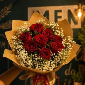 Rustic Velvet Red Rose Bouquet