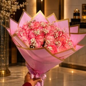 Pink Crown Rose & Baby's Breath Bouquet
