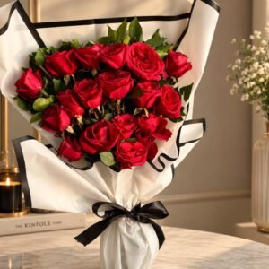 Modern Monochrome Red Rose Bouquet