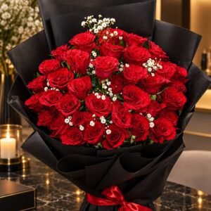 Midnight Crimson Red Rose Bouquet